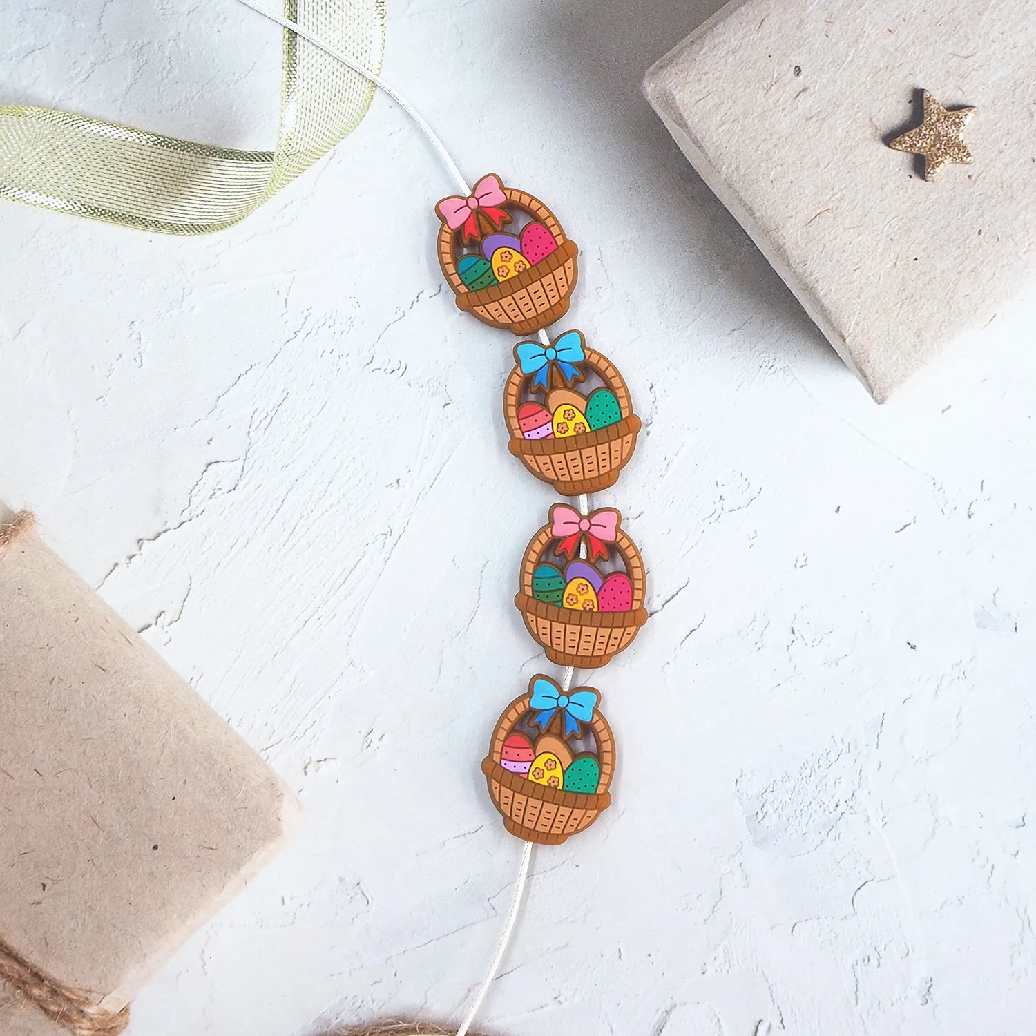 Chenkai 10PCS Basket Focal Beads Easter Silicone Charms For Pen Making Character Beads For Beadable Pen DIY Baby Pacifier Chains
