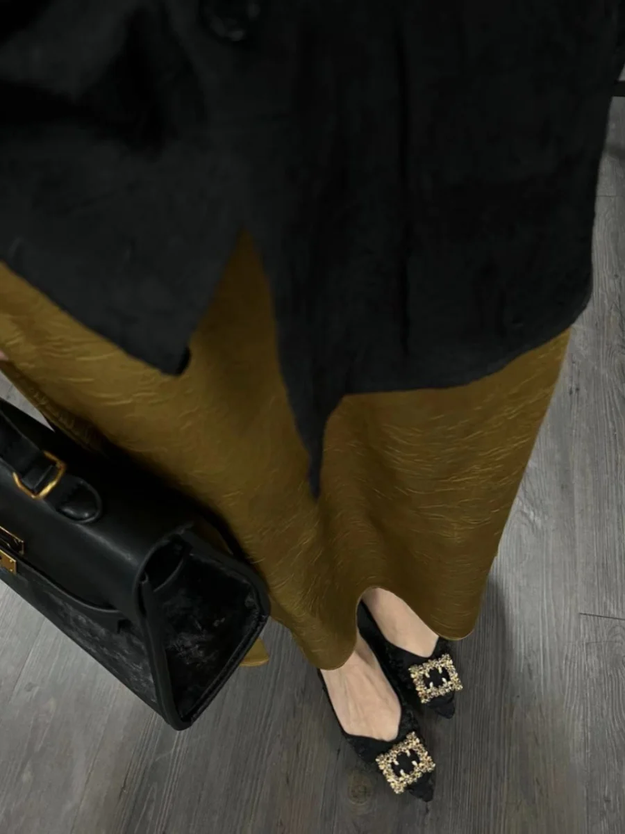 Emily Clud Recommended Texture Satin Acetate Asymmetrical Slit Women's Summer  Skirt Wrap around Fi Tail Long Gown view 2