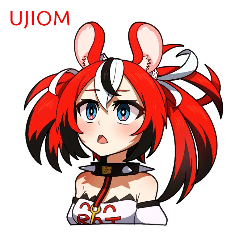 UJIOM Hakos Baelz Mouse Ears Wall Sticker Red Black Ponytails Cute Hololive Girl Decal Living Home Decoration