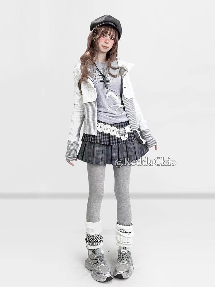 REDDACHiC منقوشة تويد تنورة صغيرة خريف شتاء منخفضة الارتفاع سلسلة الطبقات كشكش منتفخ كعكة تنورة الجرونج Acubi ملابس امرأة الموضة