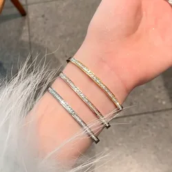 Classic Full of Square Rhinestone Stainless Steel Bangle for Women Advanced Waterproofing New Fashion Jewelry Wedding Party Gift
