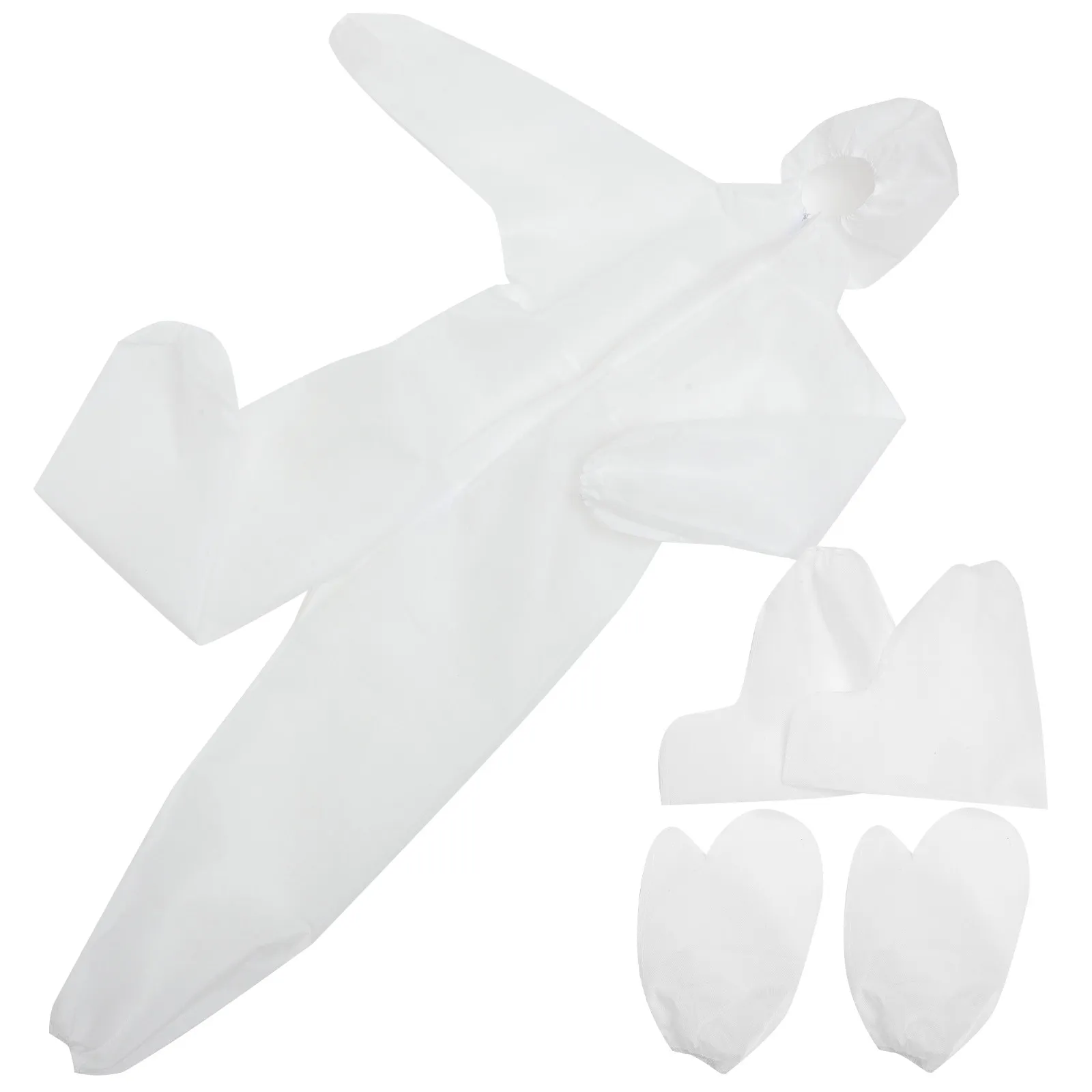 

Одноразовый защитный костюм-комбинезон белого цвета с капюшоном на молнии, перчатками и бахилами для активного отдыха, путешествий и спорта