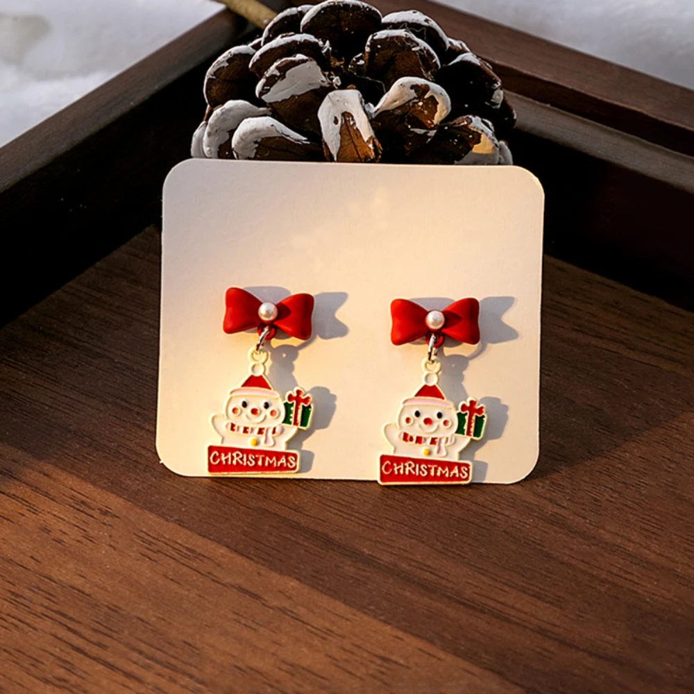 

Christmas Tree Santa Claus Elk Bell Earrings Winter Christmas Decorative Adorable and Asymmetrical Design Ear Accessories