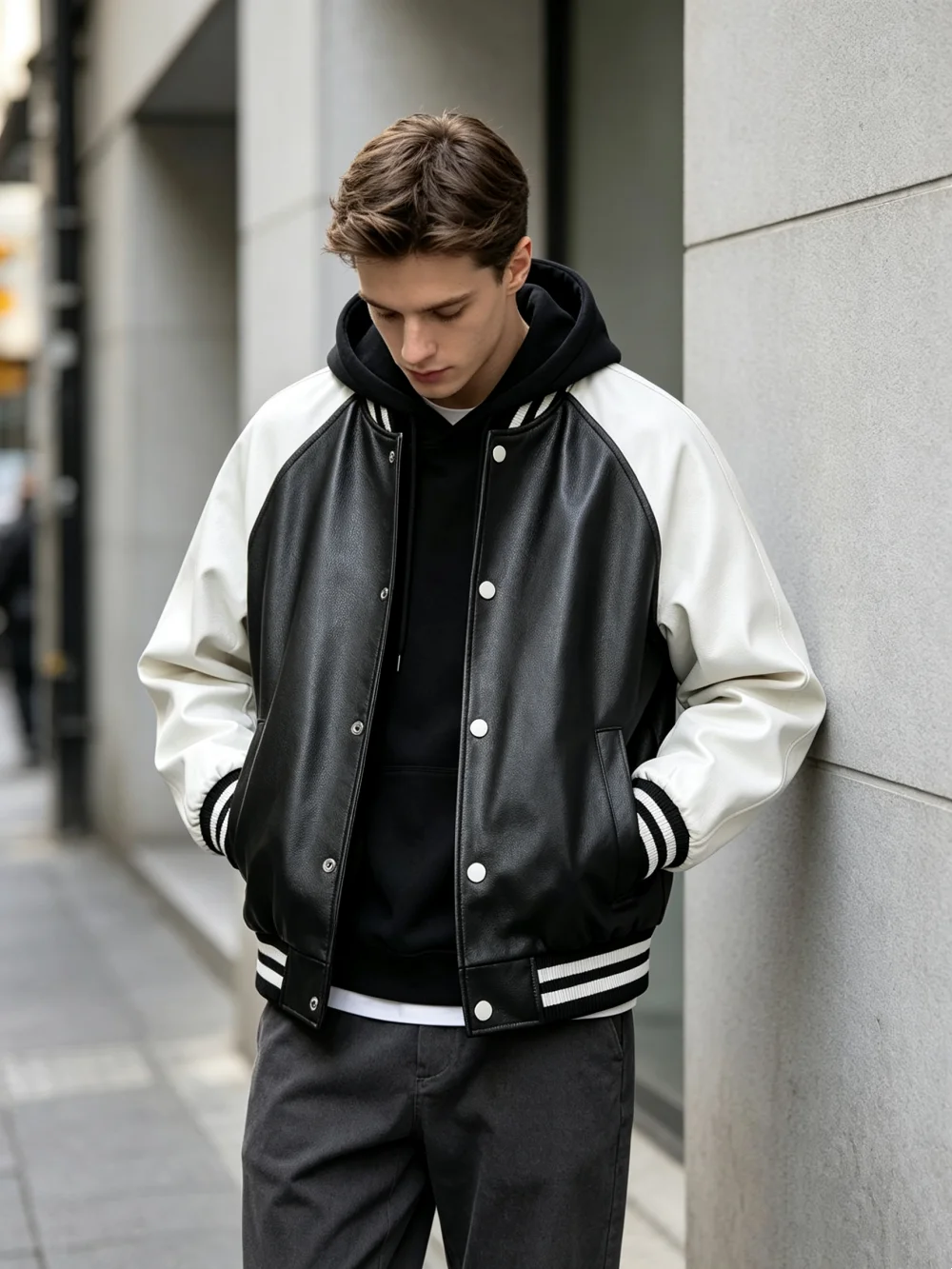 Autumn and winter genuine leather jacket, first-layer cowhide baseball jacket, men's jacket, outerwear