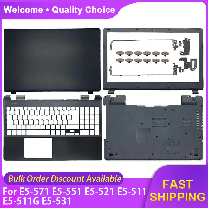 Novo para Acer E5-571 E5-551 E5-521 E5-511 E5-511G E5-531: Tampa Traseira do LCD, Moldura Frontal, Dobradiças, Palmrest Superior e Base Inferior para Notebook