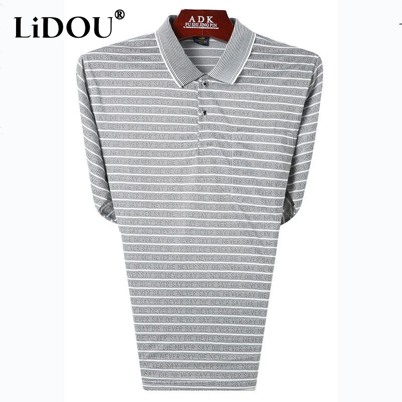 

2023 New Business Casual Intellectual Formal Vintage Capable Neat Sven Tall and Straight Polo Shirt Stripe Loose Drape Top Men