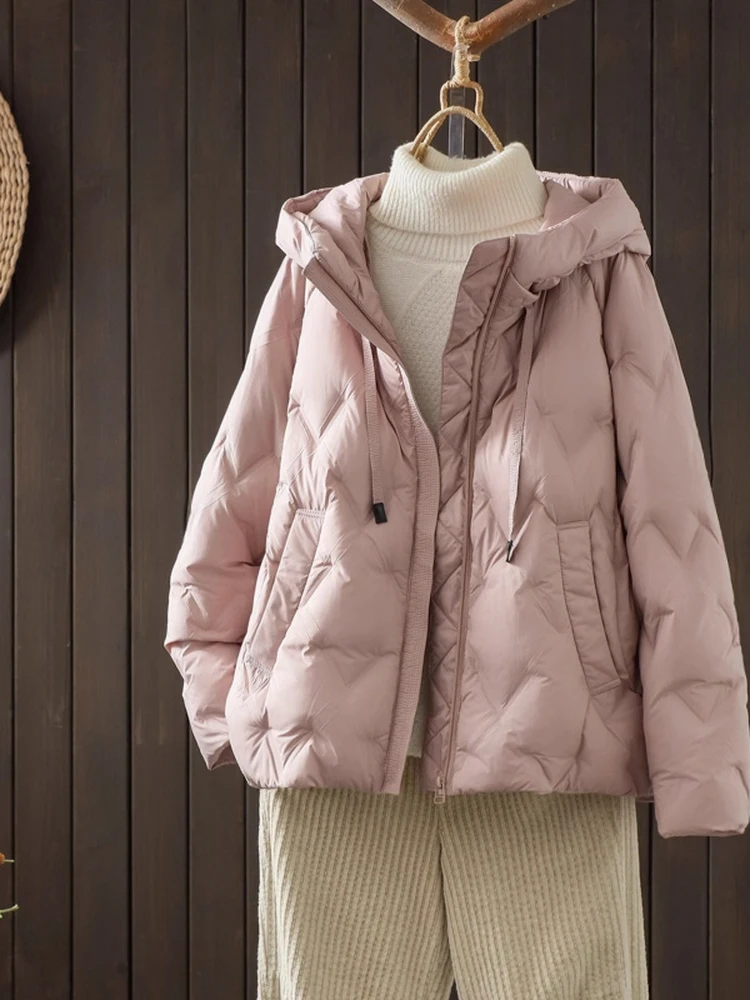 

Женская короткая пуховая куртка с капюшоном, водонепроницаемая, универсальная зимняя верхняя одежда в корейском стиле, прямого кроя