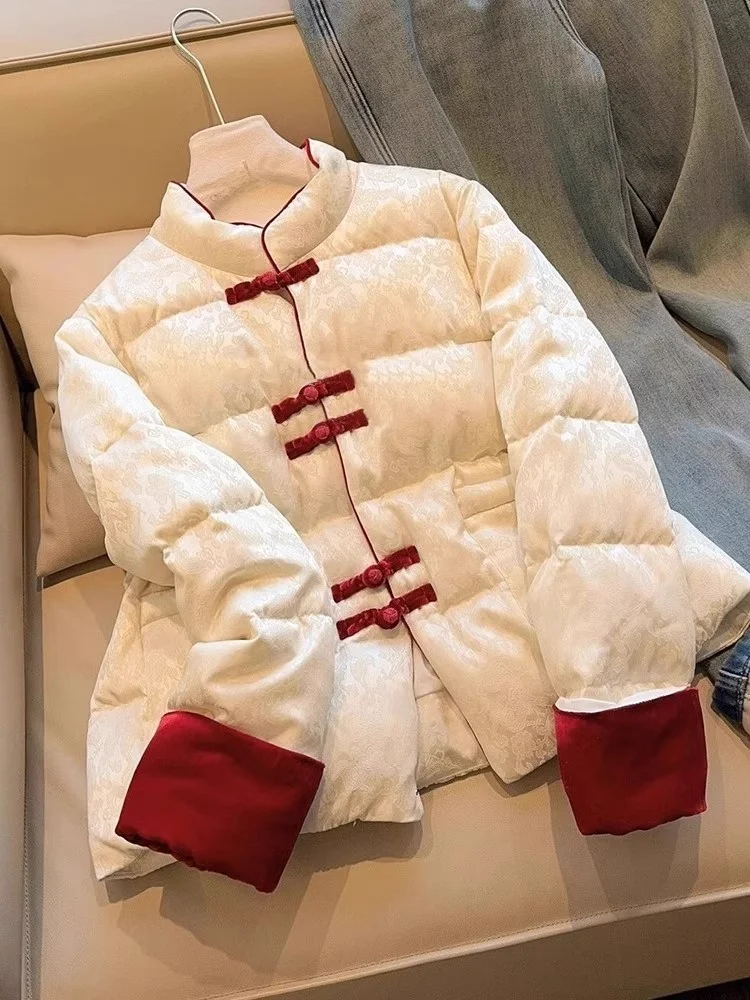 

New Chinese Sle National Trend Embroidered Stand Collar Button Cotton Jaet Men Women Autumn Winter Vintage Warmth Bread Coat