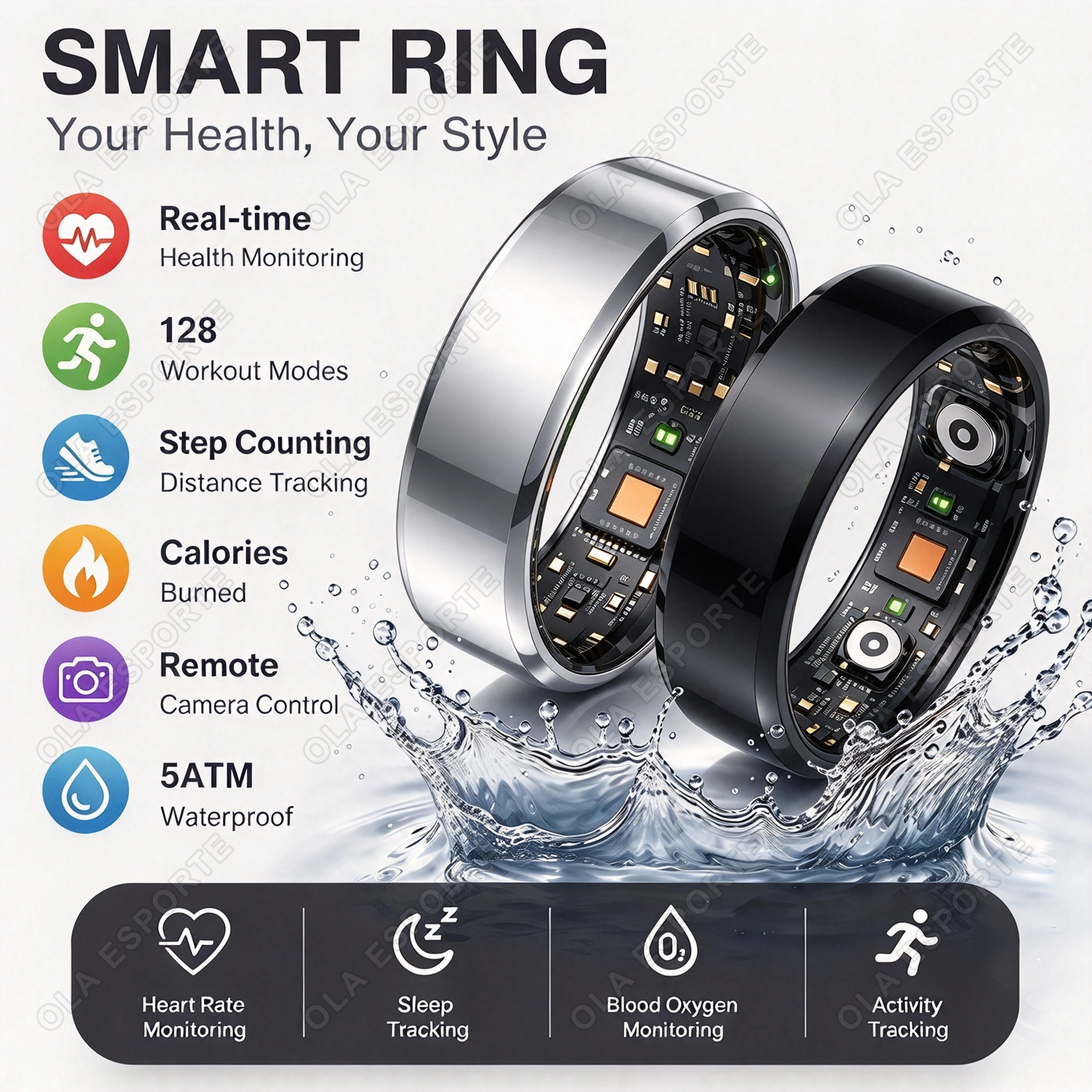 2026 New Smart Ring Real-time Monitoring HVR Heart Rate Blood Oxygen Sleep Calorie Record Sports Smart Ring IP68 Waterproof R12