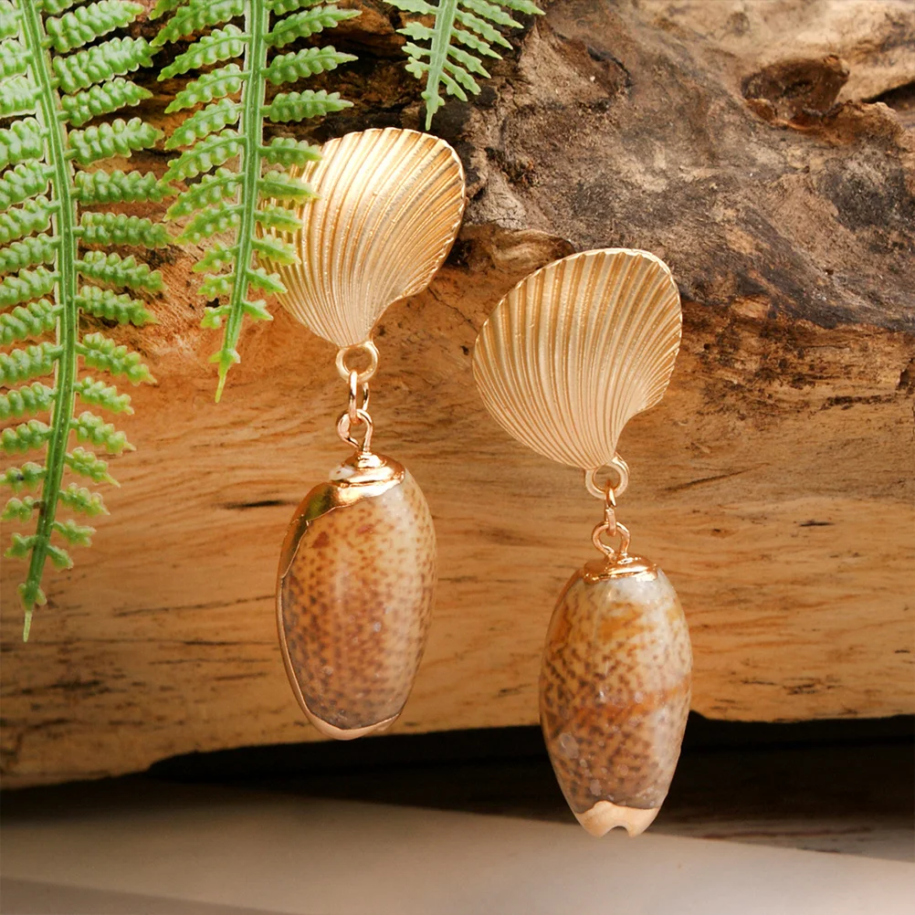 1 زوج Cowrie Dangler قلادة قلادة الأزياء والمجوهرات الأزياء المتدلي شل اللؤلؤ Cowrie أقراط الأقراط