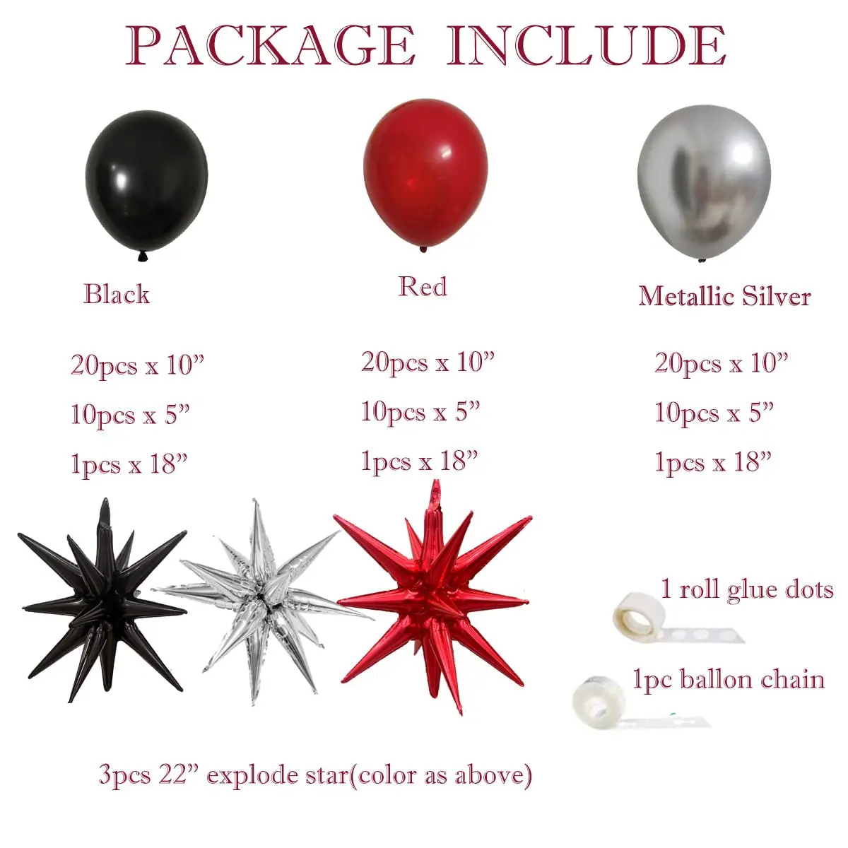 Venom Inspiration 98pcs Black Red Silver Exploding Star Birthday Party Latex Balloons Arch Kit Set Decorations