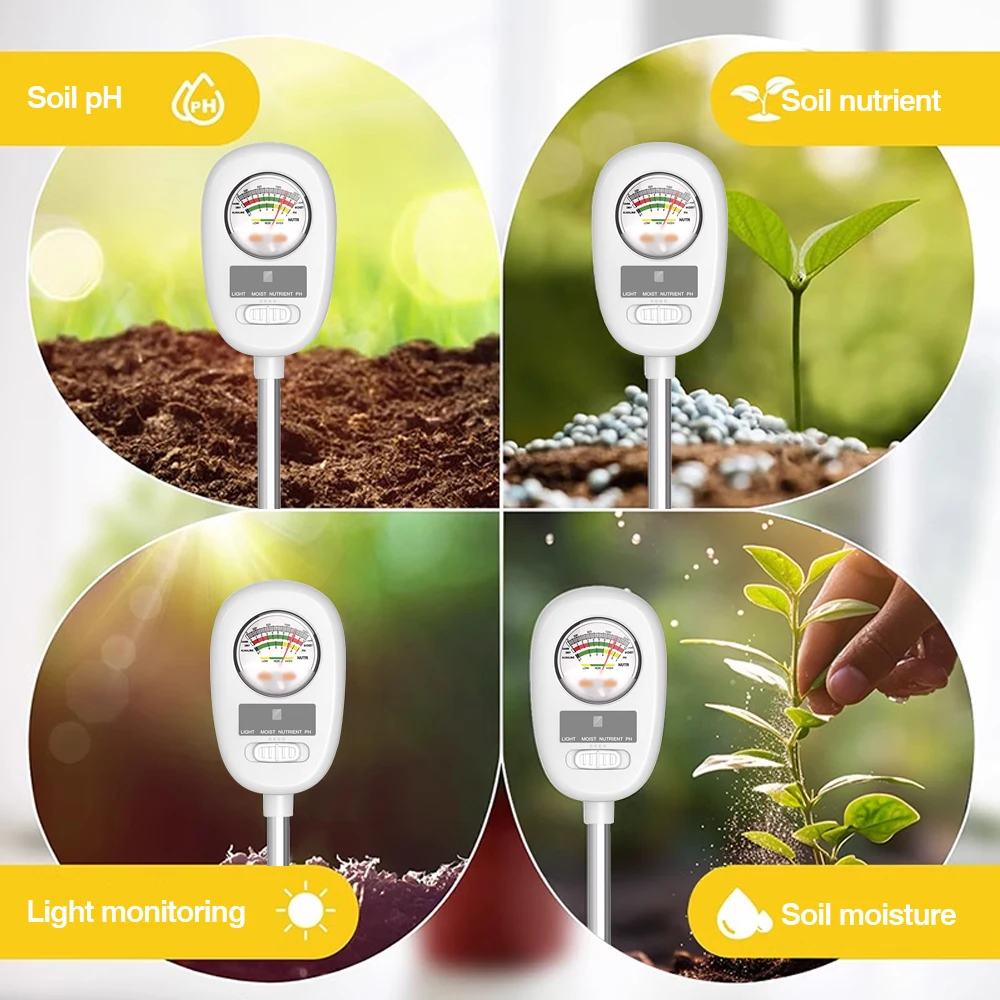 4-in-1 Soil Moisture Light Nutrient PH Meter Soil Tester Plant Sunlight Intensity Analysis Fertility Meter Acidity Garden Tool