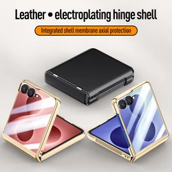 Electroplated Leather Phone Case For Samsung Galaxy Z Flip 8 7 6 5 Tempered Film Shockproof Plating Fold Hinge Protection Cover