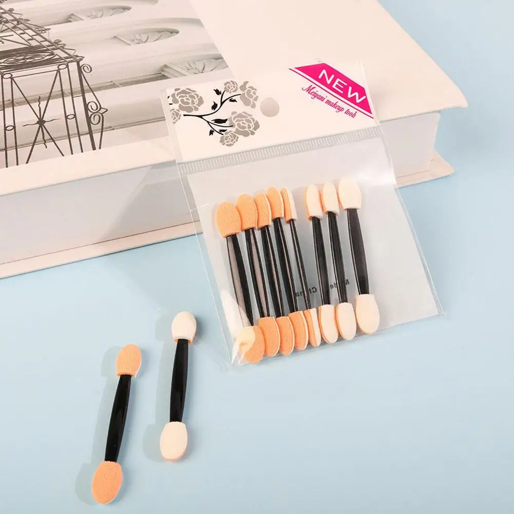 10 Uds. Brocha desechable para sombra de ojos, esponja de doble cara, juegos de nailon, brochas para sombra de ojos para maquillaje aplicador cosmético