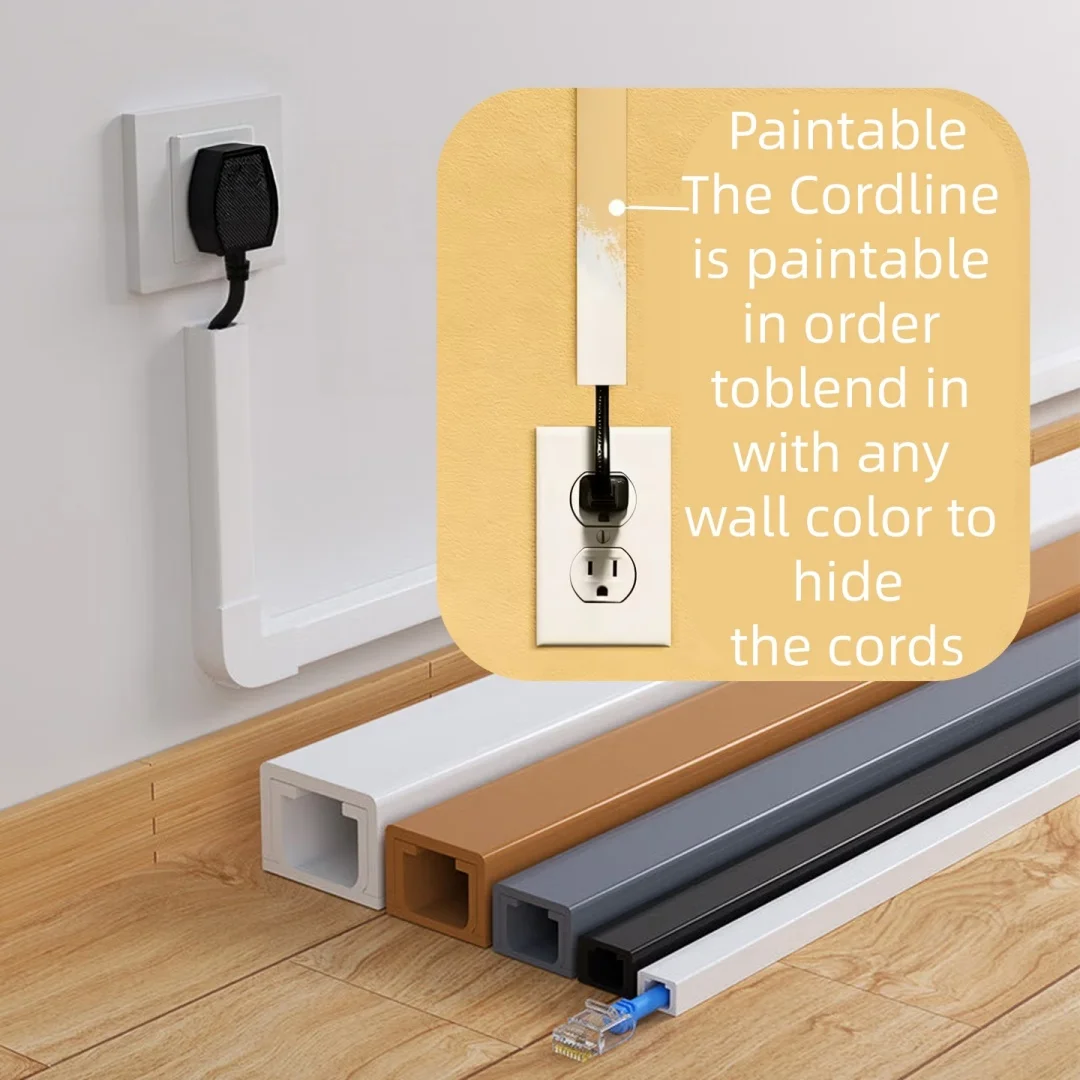 1pc Wood Grain Self-Adhesive PVC Cable Trunking, Floor Cord Cover Wire Hider for Cable Management