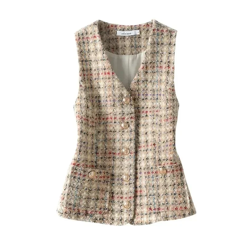 Vest Jacket Women\'s 2024 Spring Autumn New Elegant Fashion Short Sleeveless Slim Comfortable Tweed Waistcoat Female Coat Tops