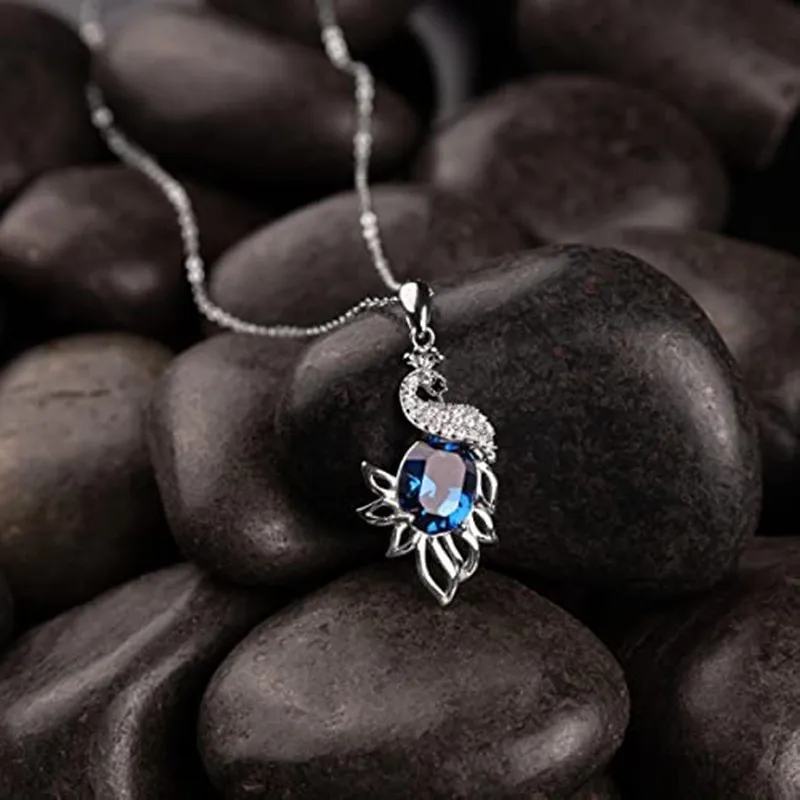 Fashion Women Blue Crystal Zircon Animal Peacock Necklace Engagement Necklaces for Women Bohemian Jewelry Accessories Gifts