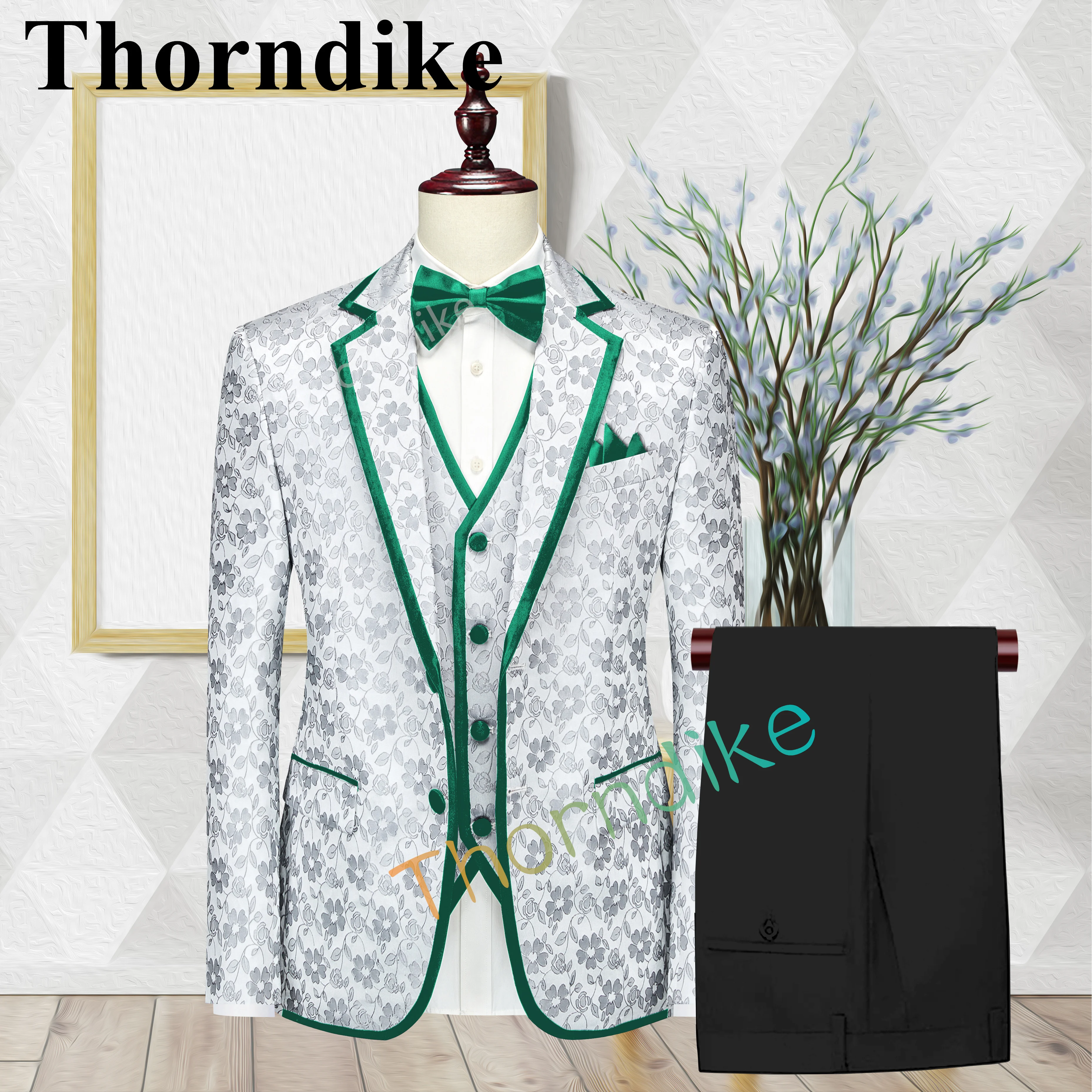 Thorndike Navy Blue Men Suit Set Customized Suit for Men 3pcs Suit Jacket & Vest & Pant Set Wedding Groom Tuxedo Best Man Suit