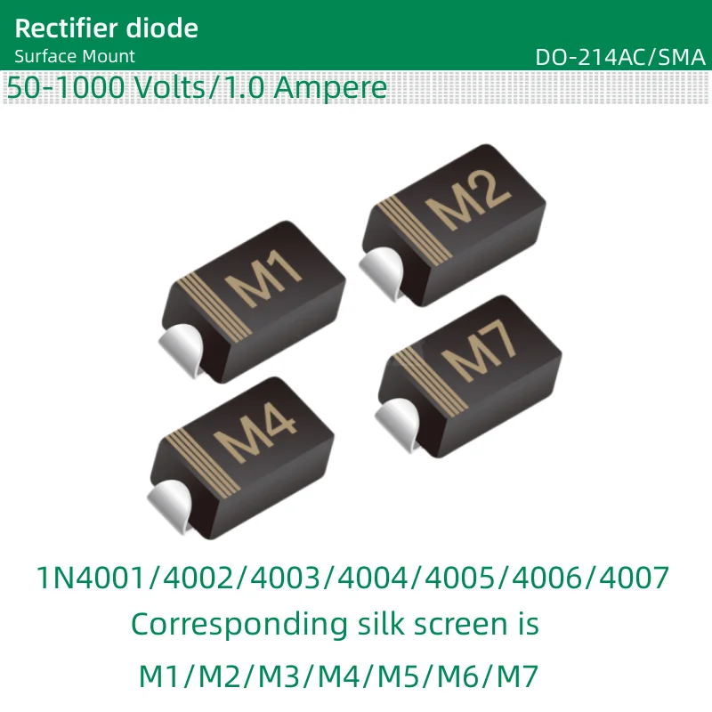 50pcs/lot Rectifier diode DO-214AC/SMA 1N4001/4002/4003/4004/4005/4006/4007 Corresponding silk screen is M1/M2/M3/M4/M5/M6/M7