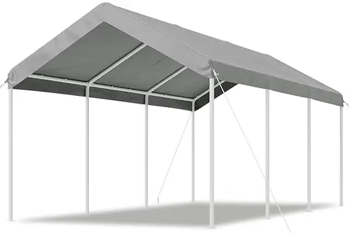 10x20 FT Carport, Heavy Duty Car Canopy Portable Garage, Gray