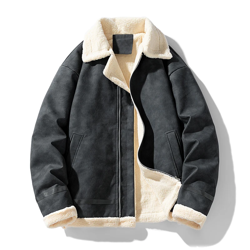 

Winter Fur Leather Jacket for Men Thickened Casual Business Bomber Leather Blends Jacket Social American Overcoat