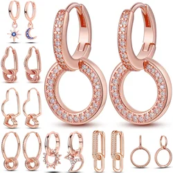 925 Sterling Silver Geometric Rose Gold Series Drop Earrings For Woman Fashion Party Fine Gifts Elegant S925 Jewelry Accessories