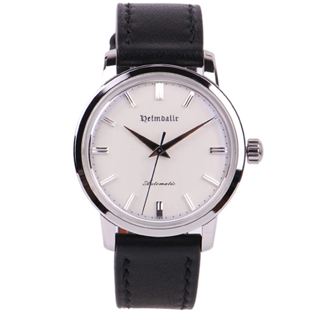 Heimdallr Men\'s Dress GS Wristwatch White Dial Bubble Glass Miyota 8215 Automatic Movement Leather Strap 5Bar Water Resistant