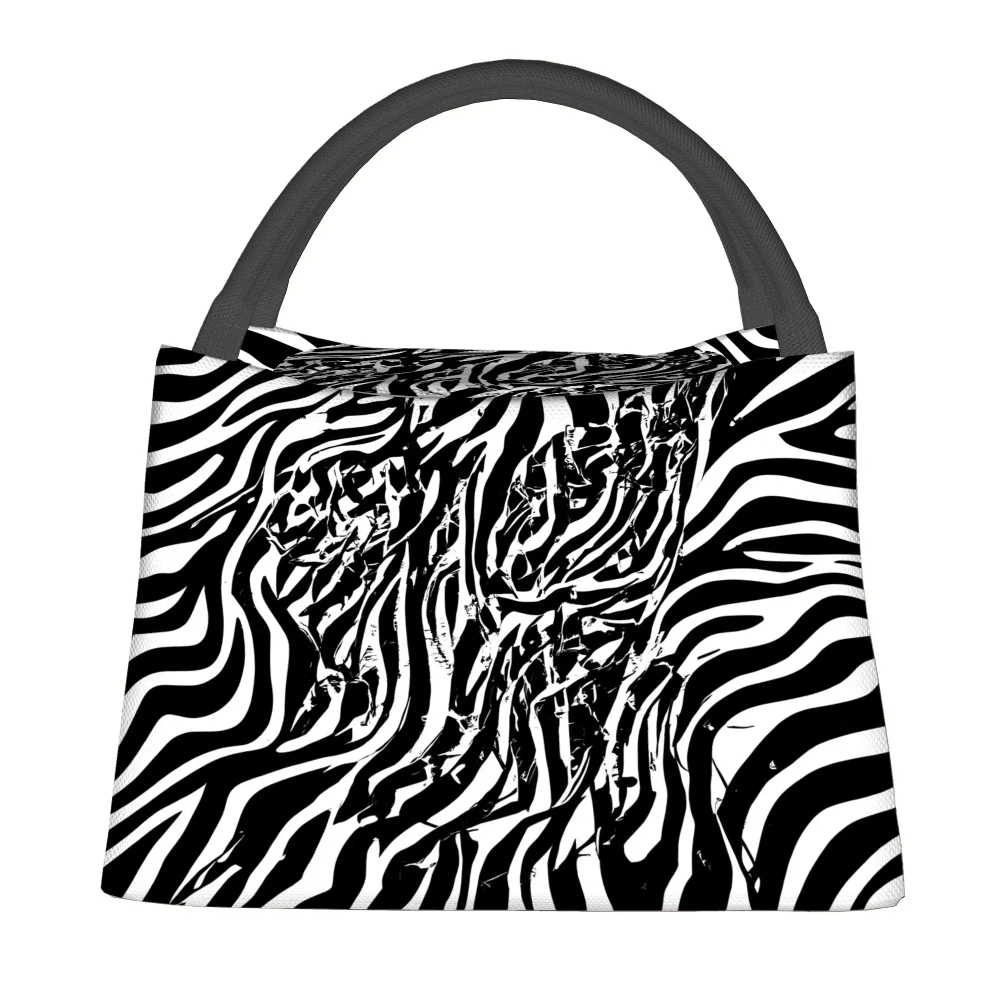 Zebra Stripe Insulated Lunch Bag Reusable Thermal Tote Durable Oxford Fabric Portable Food Cooler for School Office Picnic