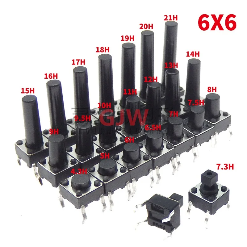 50PCS 6*6 6X6X4.3/5/6/7/8/9/10/12/13-24MM 6x6x4.3MM 6x6x5MM 6x6x6MM 6x6x7MM 8MM 4PIN dip tact switch Micro push button switch