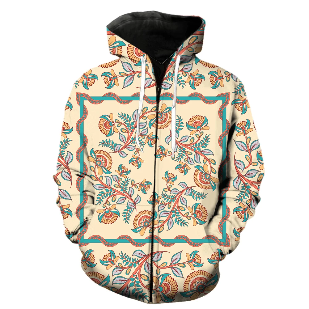 

Retro Ethnic Exotic Style Men's Zipper Hoodie Tops 2022 Hot Sale Long Sleeve Unisex Funny With Hood Jackets Streetwear Fashion