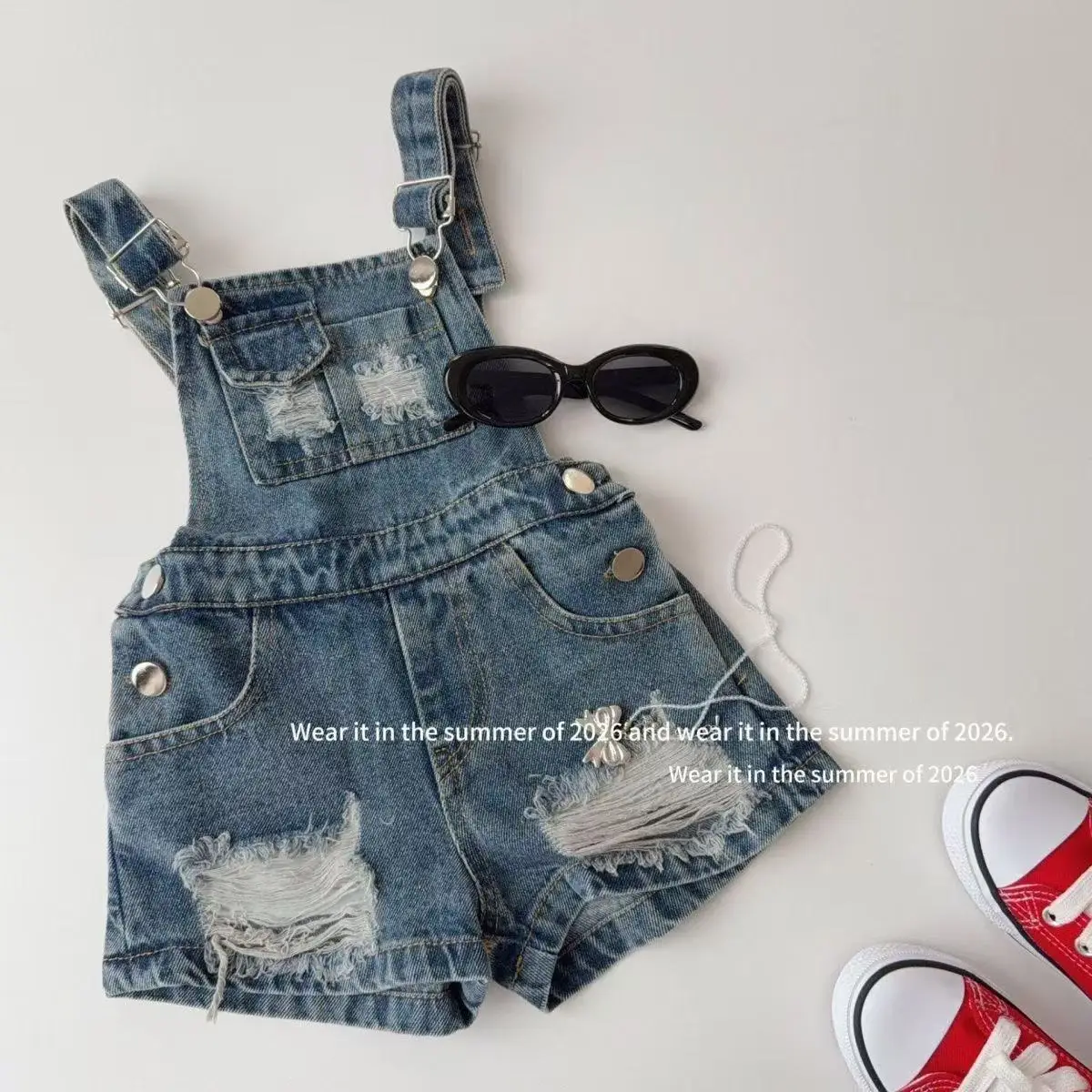 Summer Thin Children's Denim Overalls Shorts Girls Jumpsuits Casual Loose Large Pocket Denim Shorts Baby Suspenders Jeans