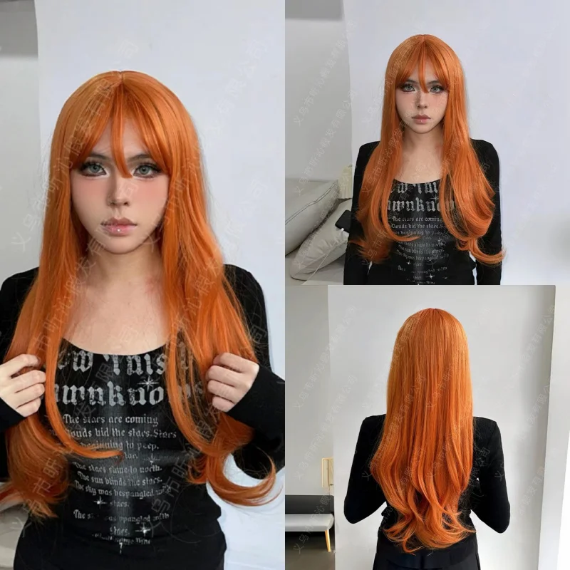 

Длинный кудрявый парик с челкой и крупными волнами, улучшающий форму лица, из синтетического волокна.