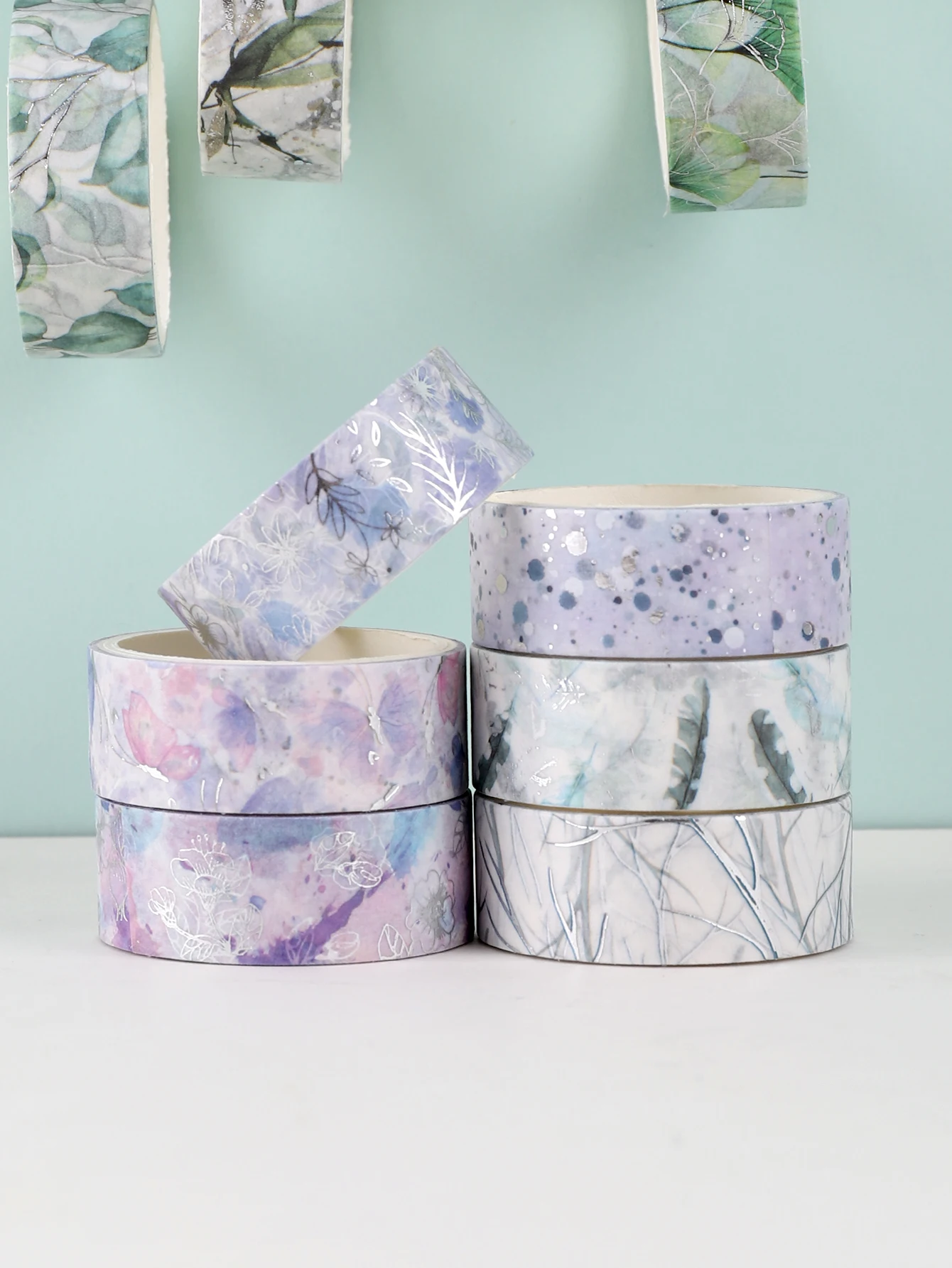 6 rollen/doos Hot Silver Leaves Washi Tape Scrapbooking en Decor Washi Tapes Scrapbooking Benodigdheden Stationair Delicate Washi Tape
