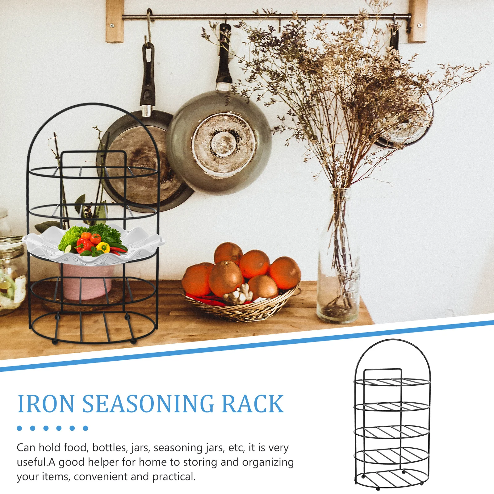 

Multi-Layer Iron Art Serving Rack for Kitchen Storage and Organization Heavy-Duty Tiered Tray Stand for Spices Bottles Jars