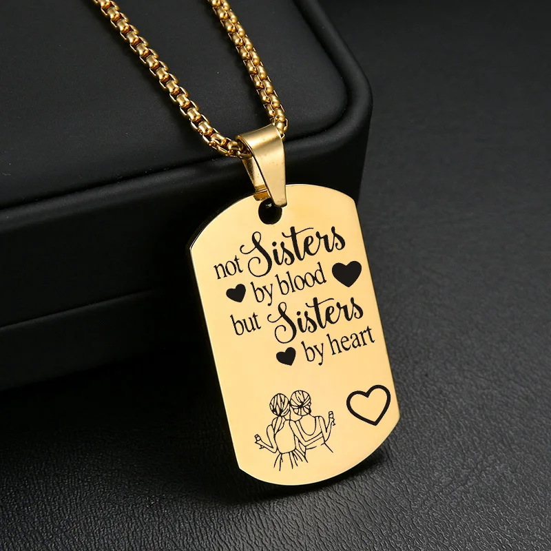 Stainless Steel Square Pendant Engraved Blessings Picture Necklace For Women Family Custom Picture Necklaces Festival Gifts