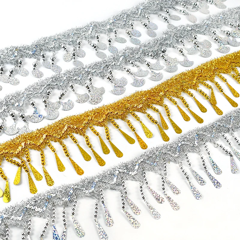 10 Meters Sequin Lace Mesh Trim – Layered Fringe For Sewing, Dressmaking, Curtain Crafts