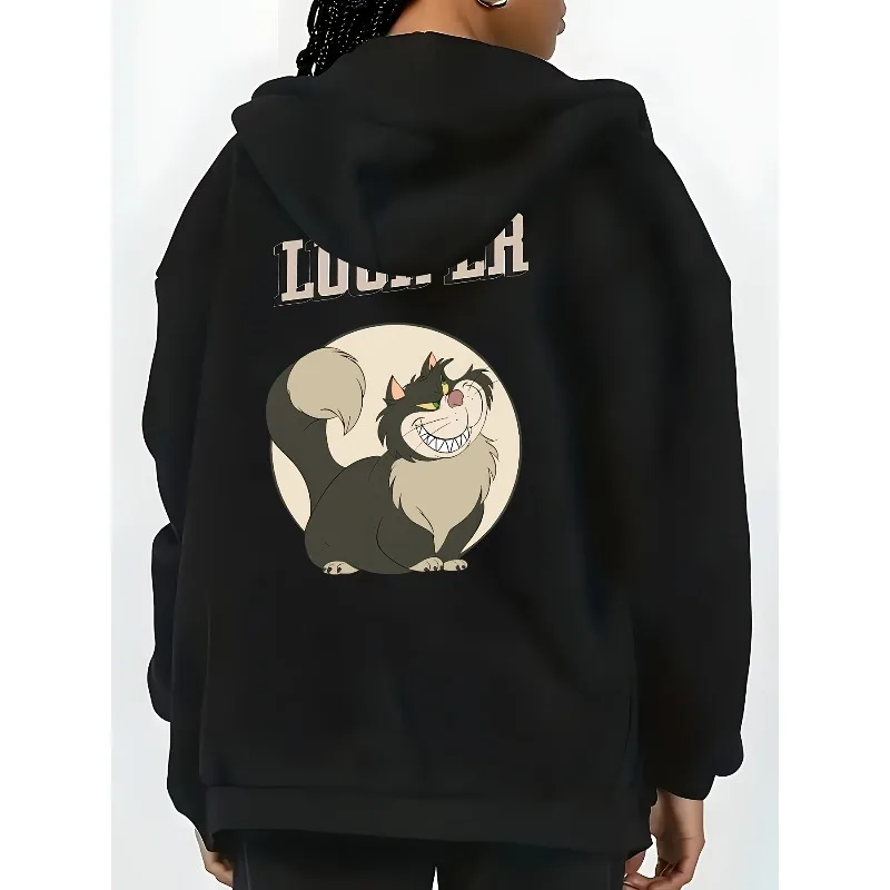 디즈니 신데렐라 루시퍼 고양이 후드티 여성용 지퍼 후드티 가을/겨울 신상 캐주얼 남녀 공용 스트리트웨어