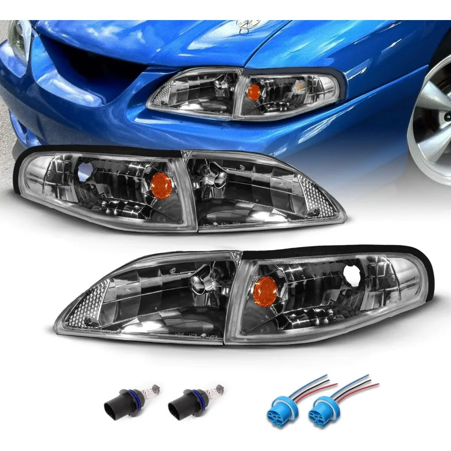 

Для Ford Mustang Gun-Metal сменные фары 1994-1998 годов, комплект угловых указателей поворота - прочный алюминий со стороны пассажира и водителя