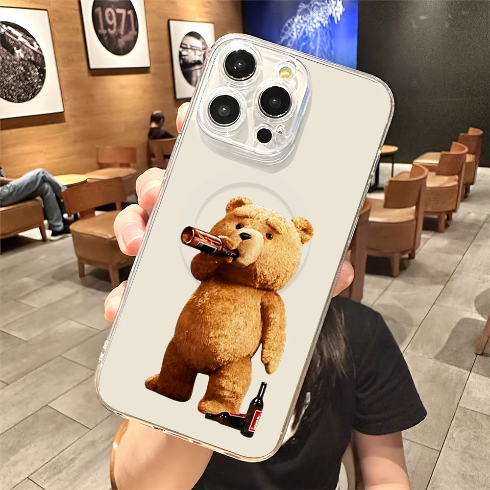 Movie Funny T-Teddy Bear Phone Case for iPhone Plus 11 13 12 14 15 16 Pro Max Transparent Shell Magsafe Magnetic Wireless Cover