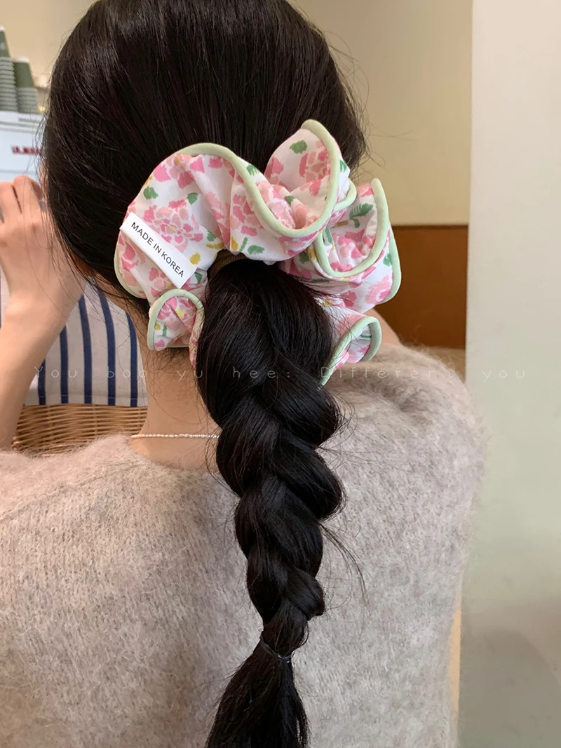 Korean Pink Scrunchie for Women - High-End Elastic Hair Tie for Ponytails.