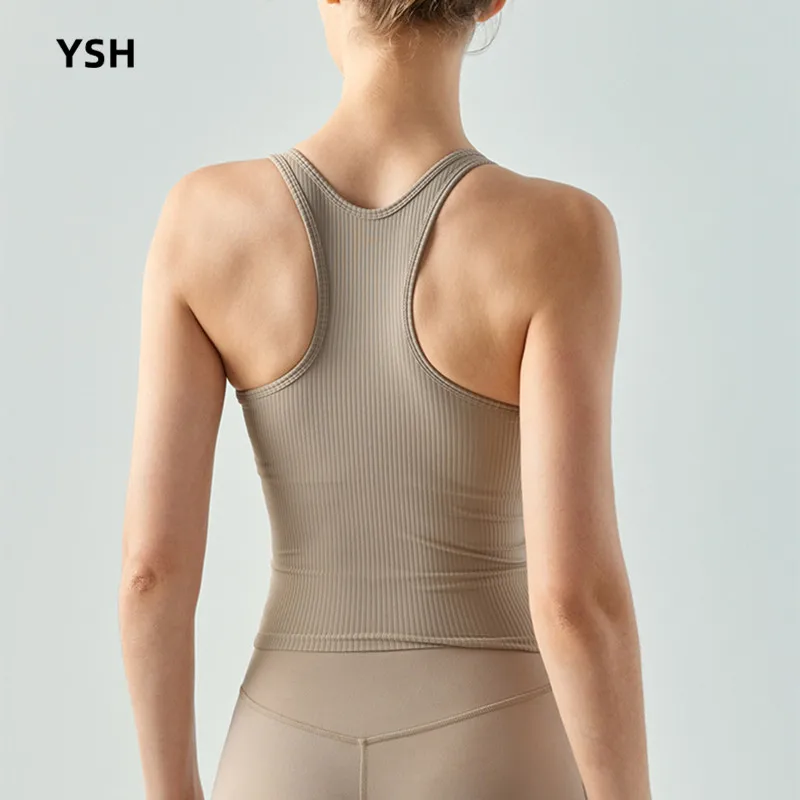 

YUSHUHUA Fixed Chest Pad Fitness Vest Flexible Racerback Sport Tops Women Yoga Gym Vest Plain Running Workout Tank Tops