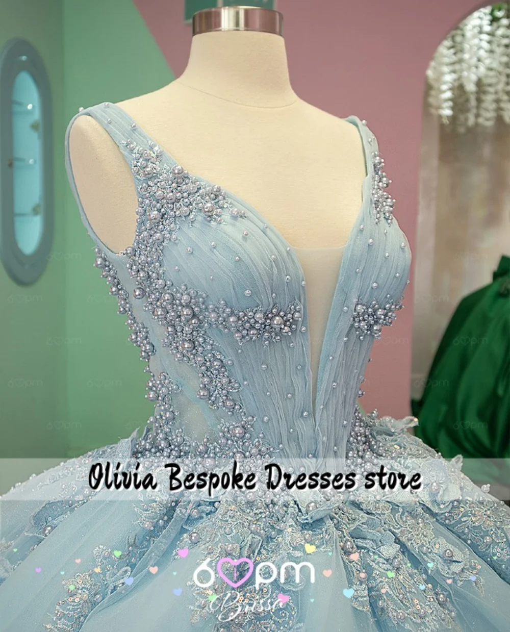 블루 15세 킨세아녜라 드레스 2026 비즈 레이스 아플리케 볼 가운 생일 파티 드레스 맞춤 제작