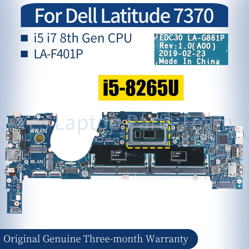 

LA-G861P For Dell Latitude 7370 Laptop Mainboard 0HX8XK 09XFPT 0TCDGC i5-8265U i5-8365U i7-8665U Motherboard