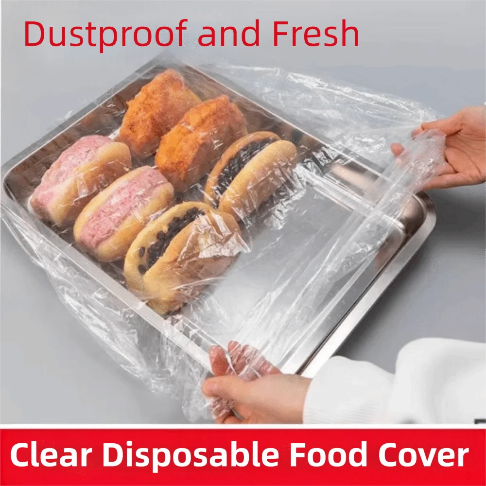 50Pcs Ultra Large Disposable Tray Cover Stretchable Elastic Band Disposable Food Cover Clear Household Disposable Dust Cover