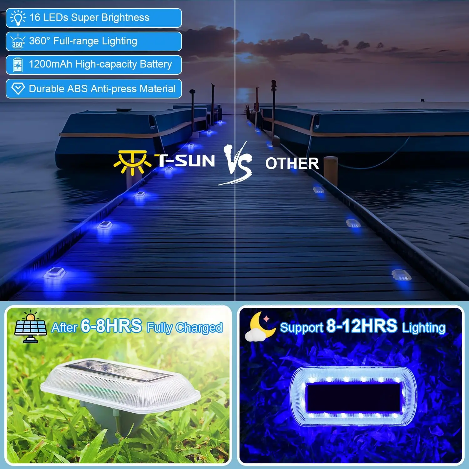 4PCS Solar Step Lights Garden Proch IP65 Waterproof Outdoor Underground Solar Deck Light Blue Stair Driveway Path Decking Light