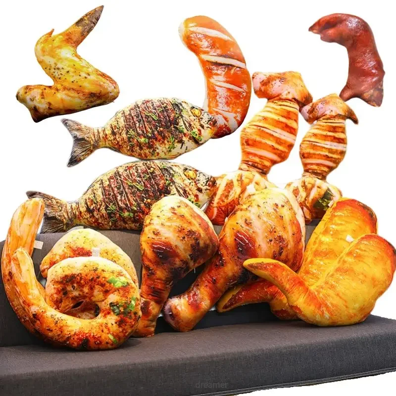 Simulation Food Fried Fish Real Life Shrimp Style Chicken Leg Toy Wing Drumstick Food Fried Roast Pillow Cushion Birthday Gifts