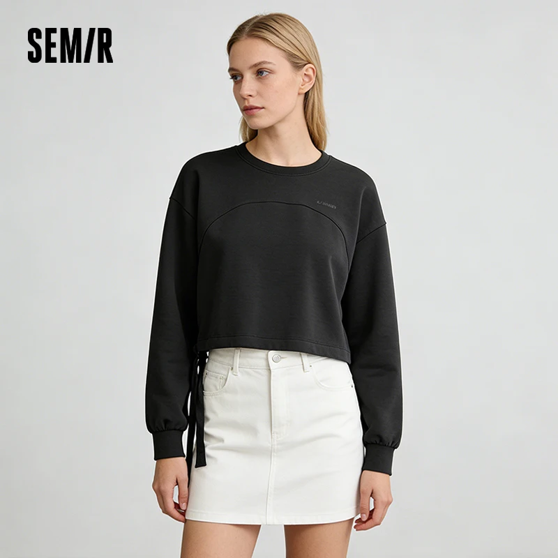 Sudadera con capucha Semir Trendy para mujer, de primavera, cuello redondo corto, holgada, con cordón, informal, a la moda, minimalista y elegante.