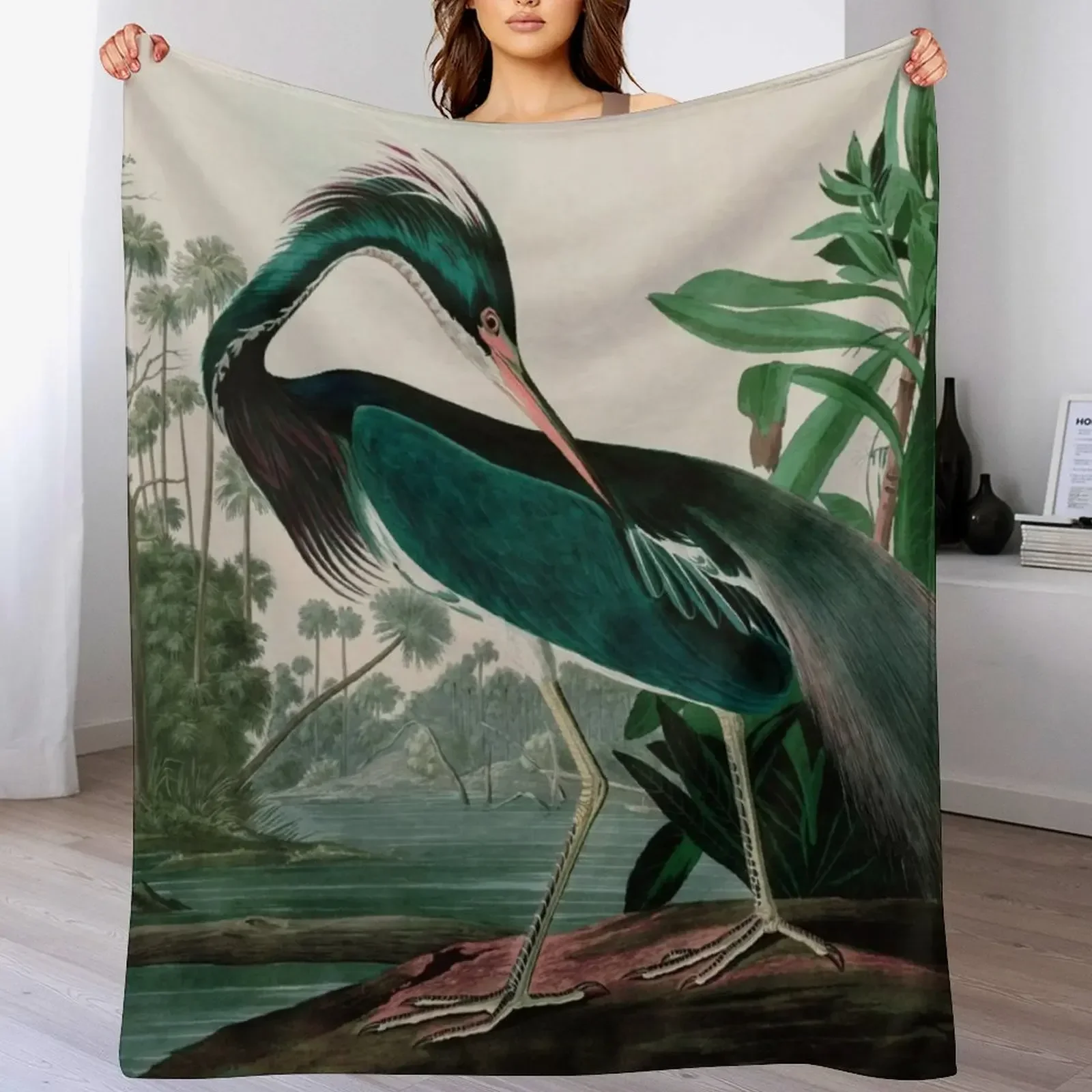 Louisiana Heron Birds of America Audubon Illustration Bird Lovers Gift Throw Blanket Decoratives Soft Plaid Soft Blankets