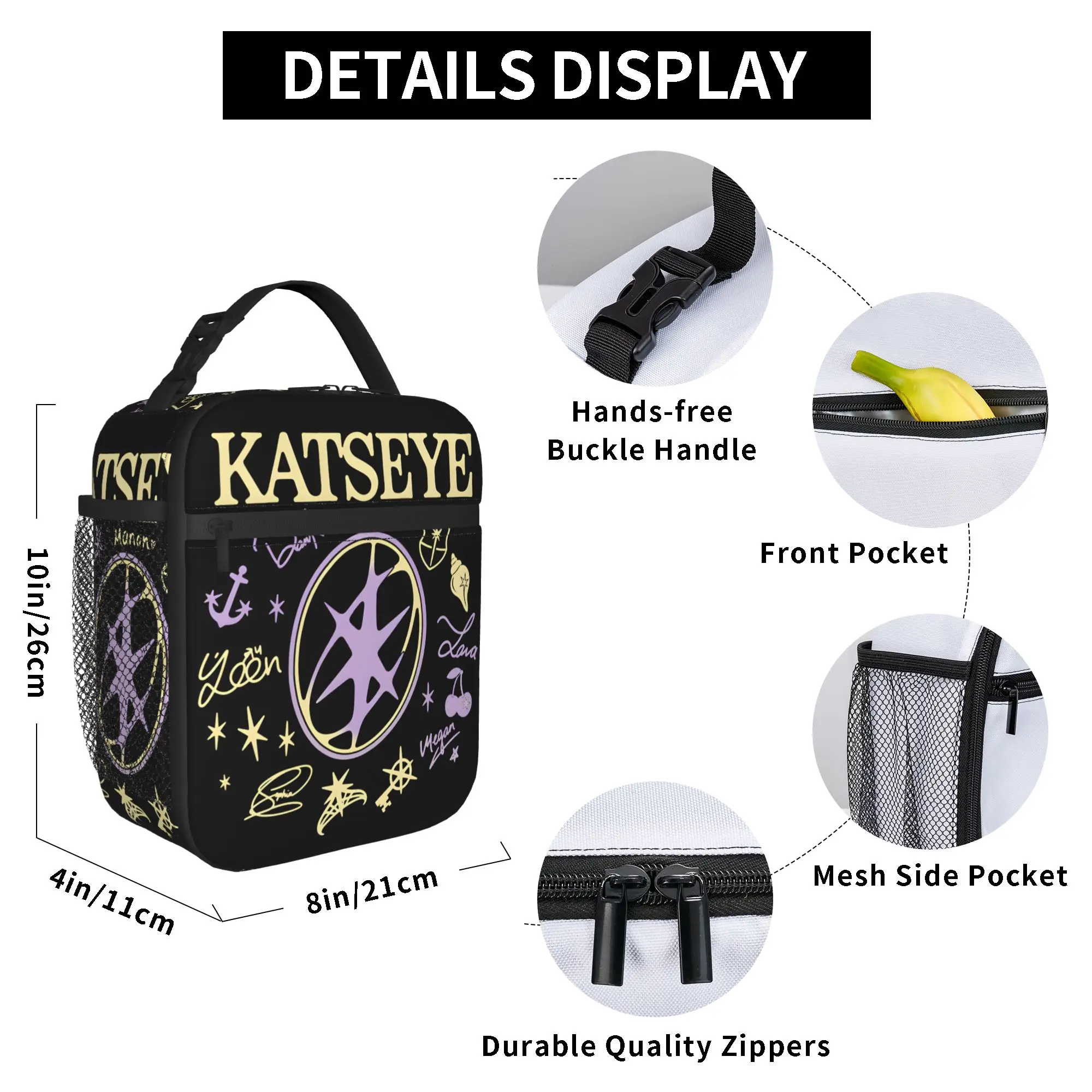 Katseye Group Member Signatures Lunchtasche für Damen, bedruckte Lunchbox, lässige Büro-Kühltasche, praktische Thermo-Tragetasche – Detail 6