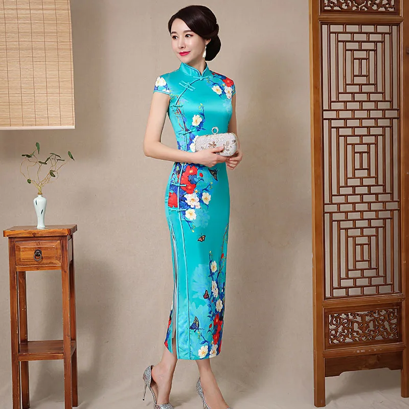 

Yourqipao Summer 2023 Long Blue Cheongsam Asian Clothes Retro Improved Qipao Chinese Traditional Style Evening Dress for Women